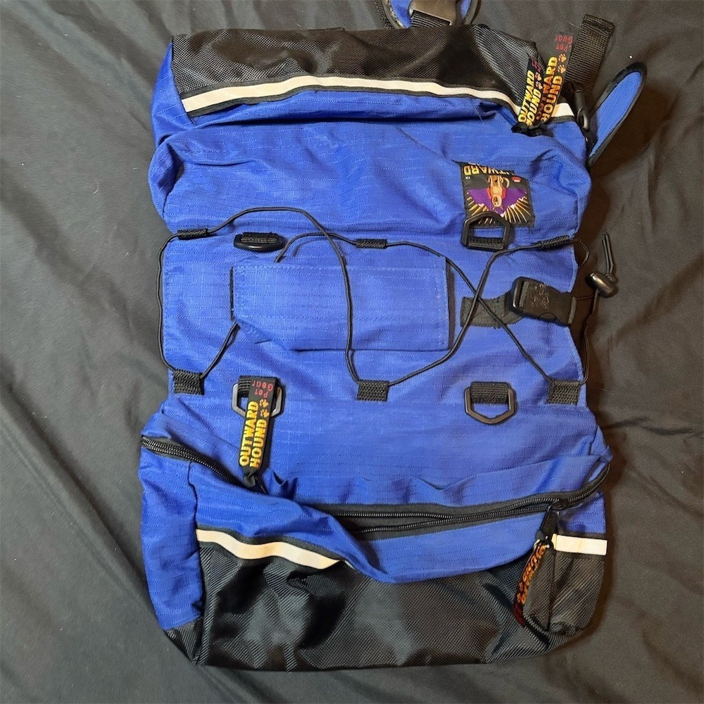 Outward Hound Dog Backpack Saddlebag Pack Blue/Black Adj Reflective camping hike